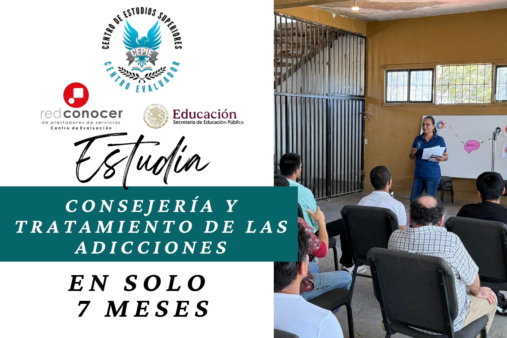 Diplomado en Consejería y Tratamiento de las Adicciones en CEPIE, formación profesional con duración de 7 meses.