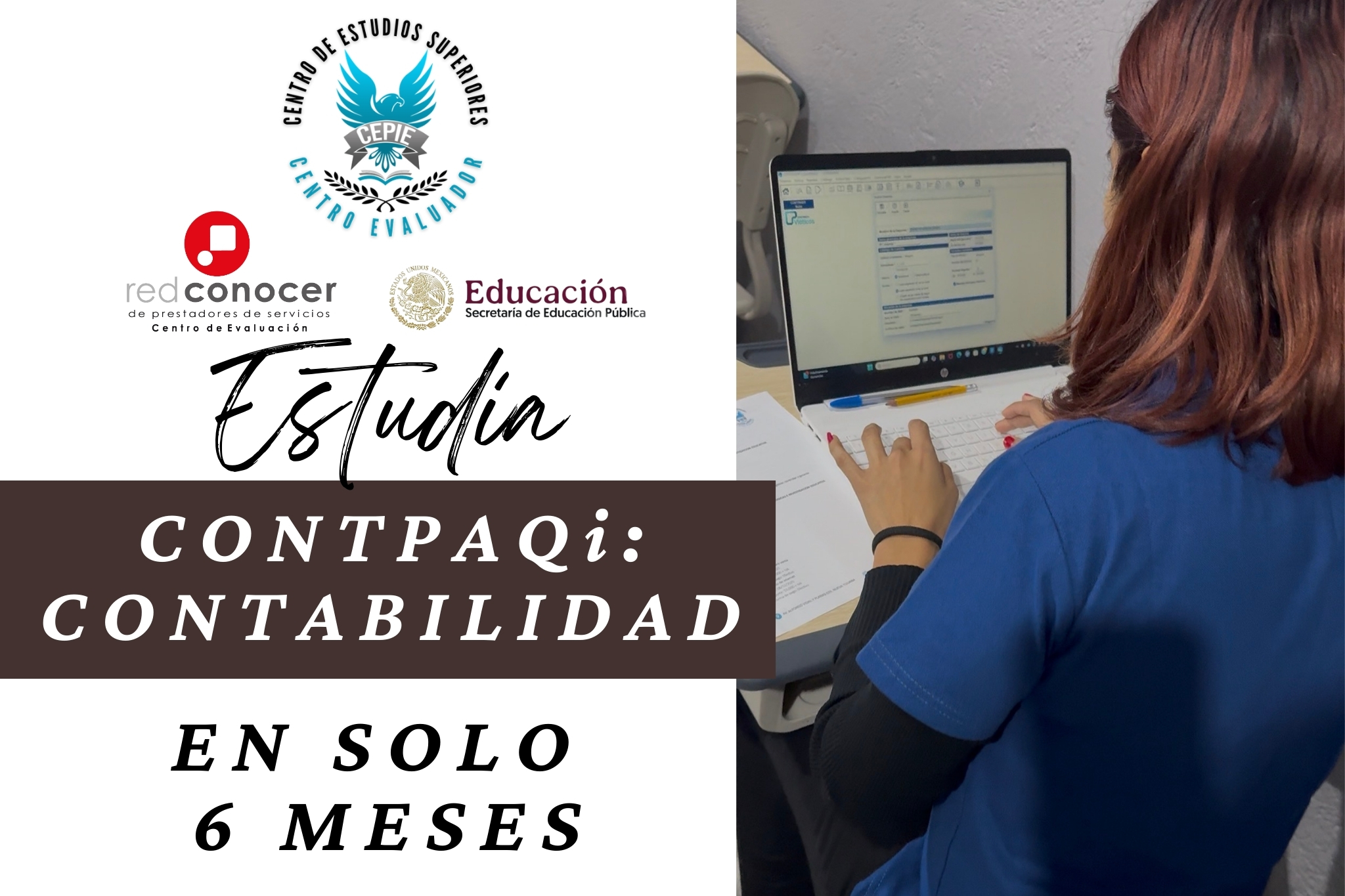 Curso CONTPAQi Contabilidad en CEPIE, capacitación práctica en sistema contable con duración de 6 meses.